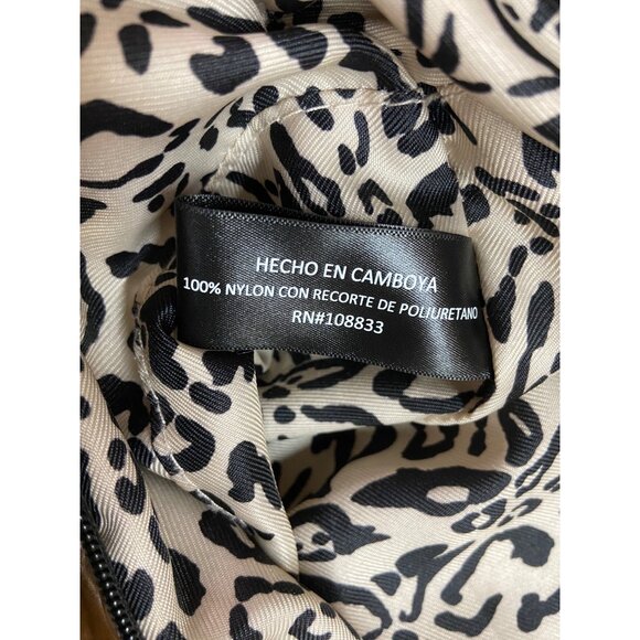 Jessica Simpson Tote Bag Gold Metallic Faux Leather Trim Leopard Lining Retro - Picture 8 of 9